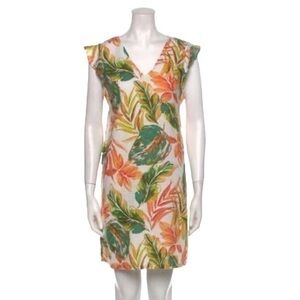 NWT Linen Nicole Miller | Tropical Floral Print V-Neck Shift Mini Dress